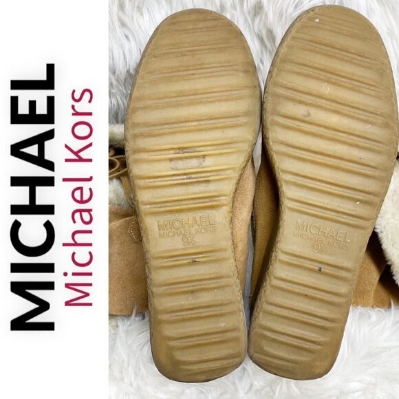 MICHAEL MICHAEL KORS Camel Brown Suede Sherpa Lined Wedge Boot, Size 9.5 - Picture 9 of 10